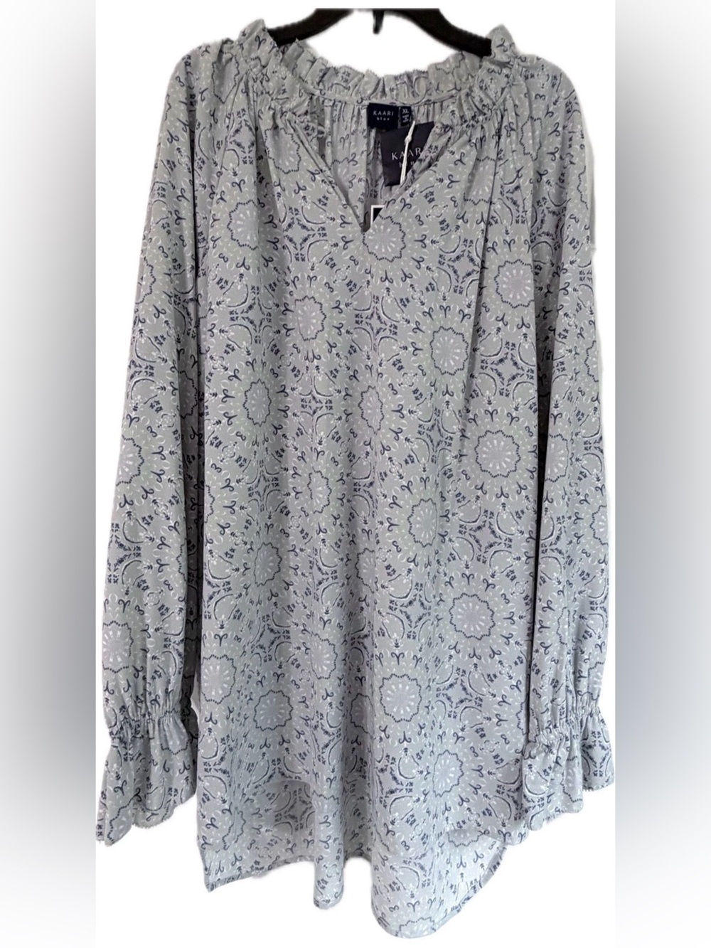 Kaari Blue Light Blue Paisley Peasant Blouse